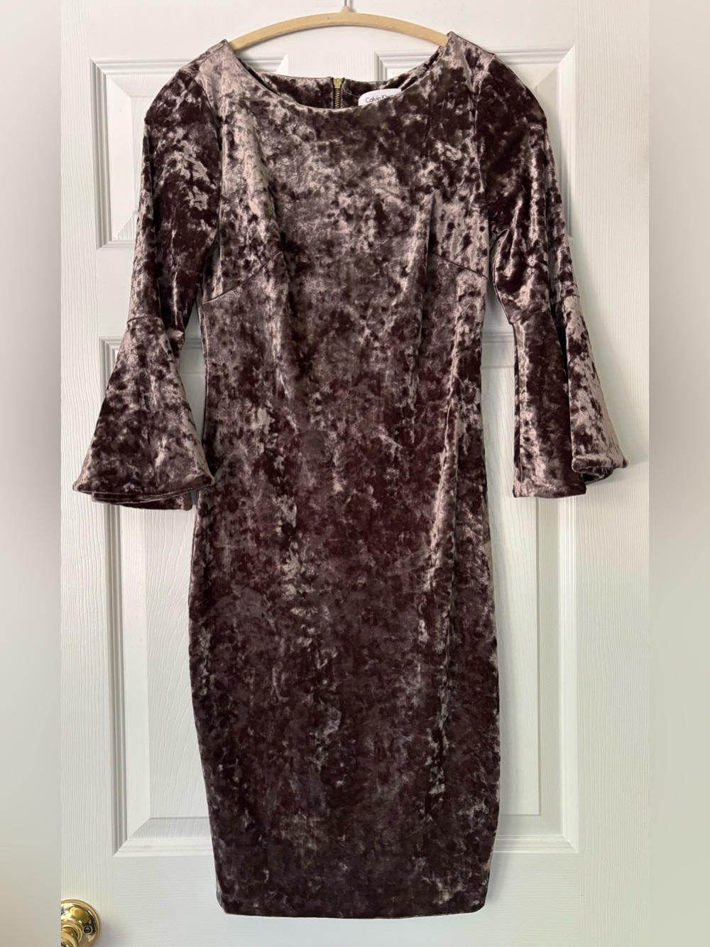 Calvin Klein Velvet Dress Bell Sleeves Size 2 EUC